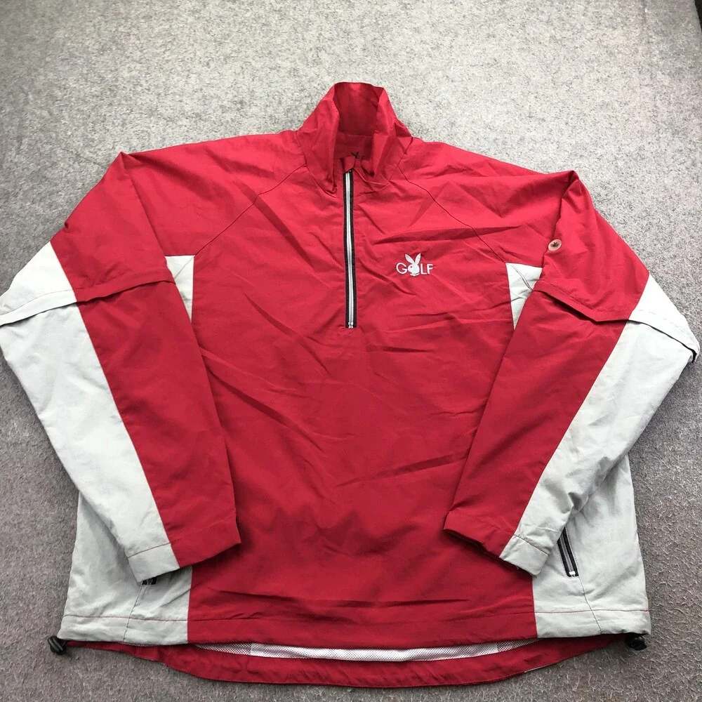 Playboy Golf Jacket Mens XL Red 1/4 Zip Windbreaker Colorblock Lined Pockets